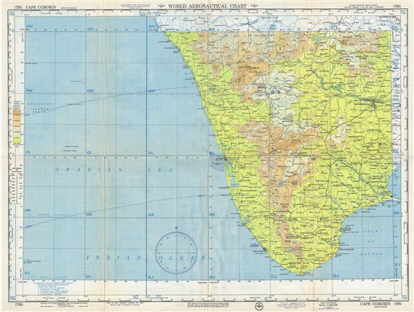 1954 U.S. Air Force Aeronautical Chart or Map of Southern India