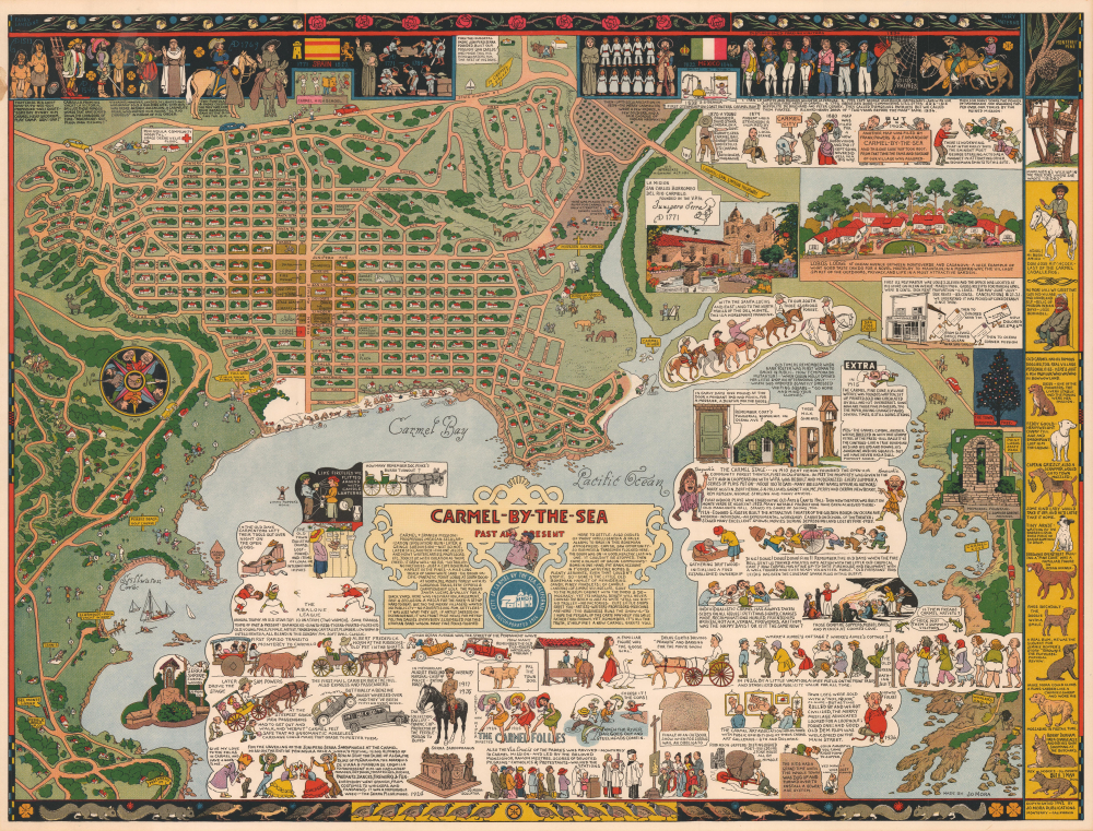 1942 Jo Mora Pictorial Map of Carmel-by-the-Sea, California