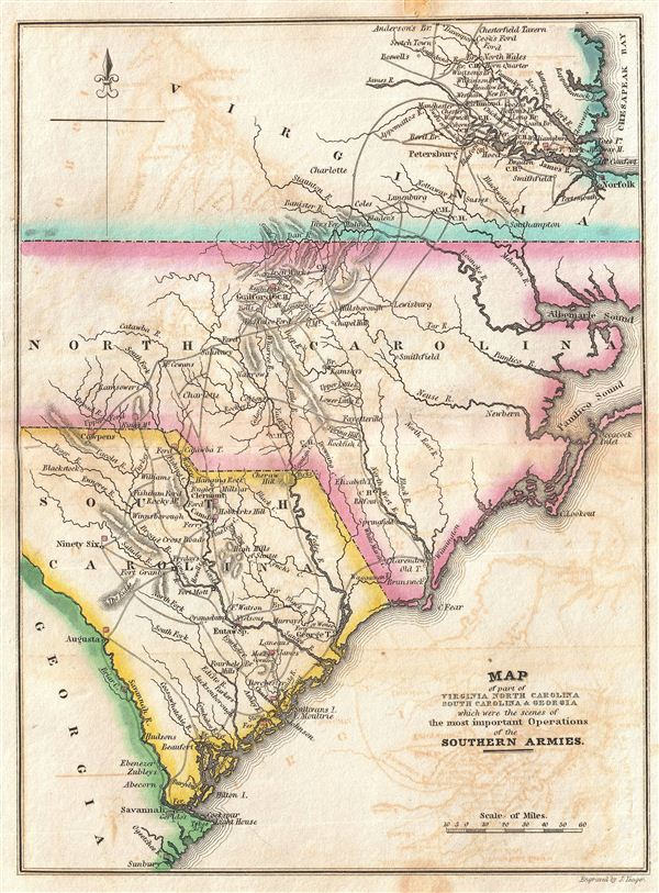 Map of part of Virginia North Carolina South Carolina & Georgia which were the scenes of the most important Operations of the Southern Armies. - Main View