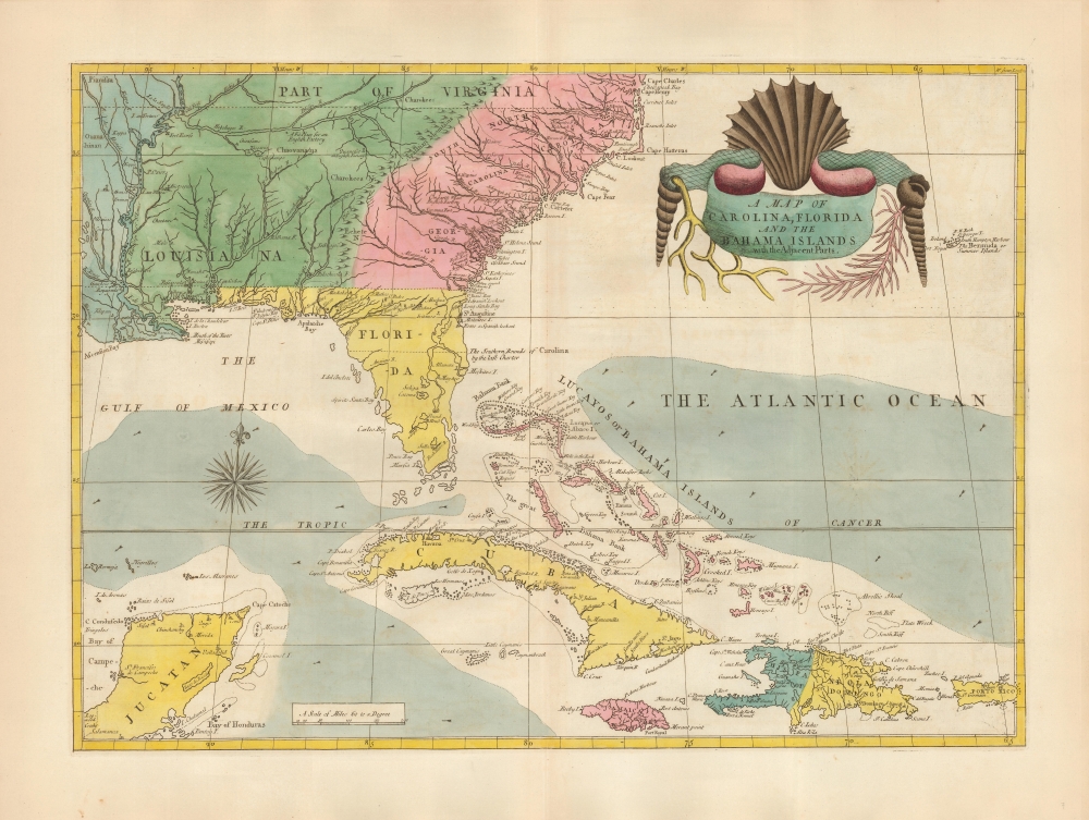 1743 / 1771 Catesby Map of the American Southeast: Florida, Georgia and the Bahamas