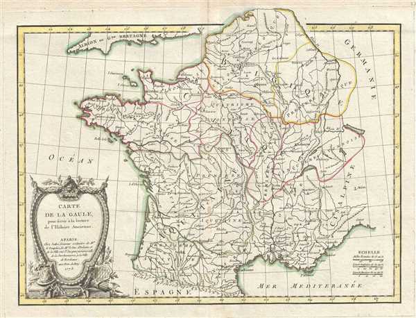 1773 Bonne Map of Gaul (Gallia) or France in Ancient Roman Times