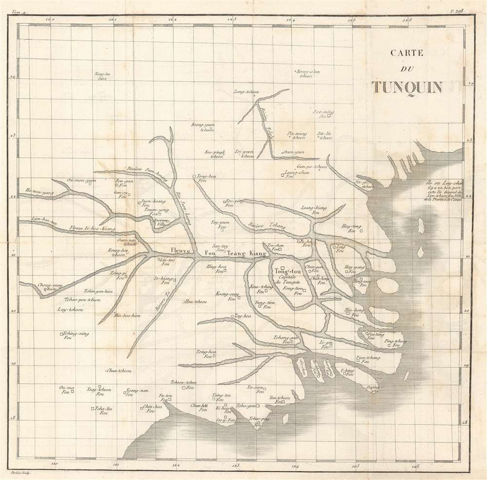 1810 Porlier Map of the Red River System and the Gulf of Tonkin, Vietnam