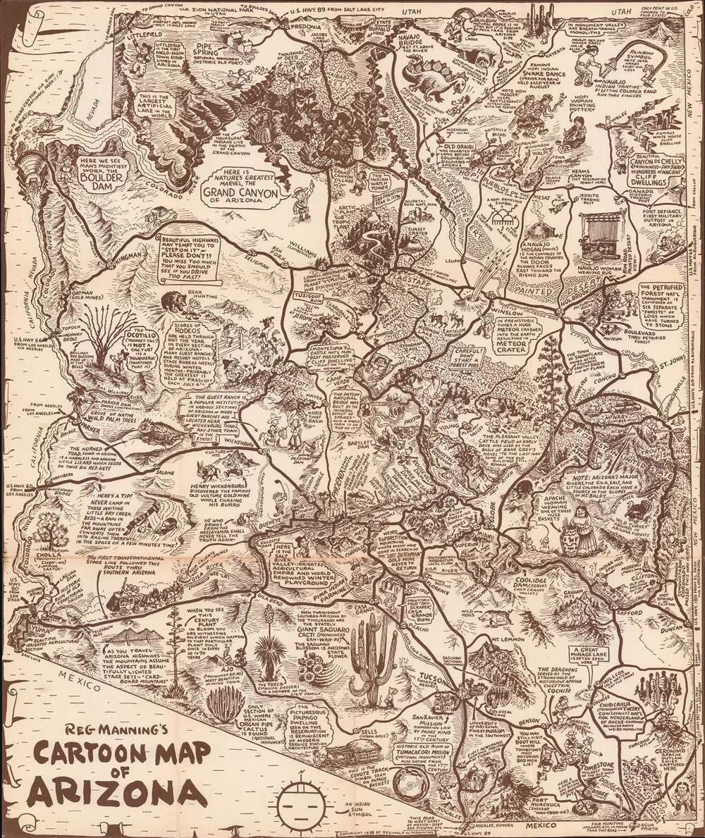 Reg Manning's Cartoon Map of Arizona. - Main View