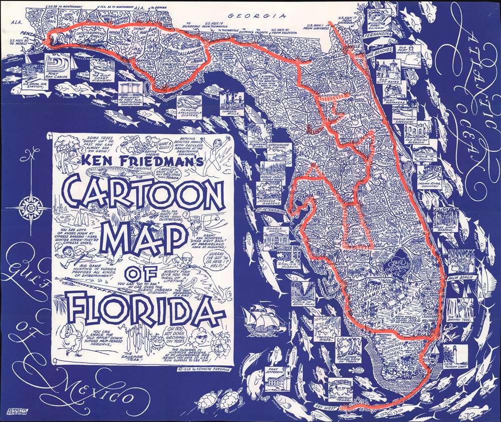 Ken Friedman's Cartoon Map of Florida. - Main View