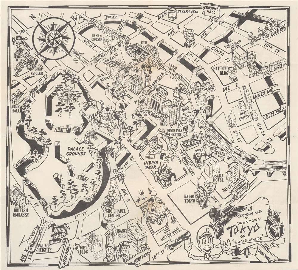 A Cartoon Map of Downtown Tokyo or 'What's Where'. - Main View