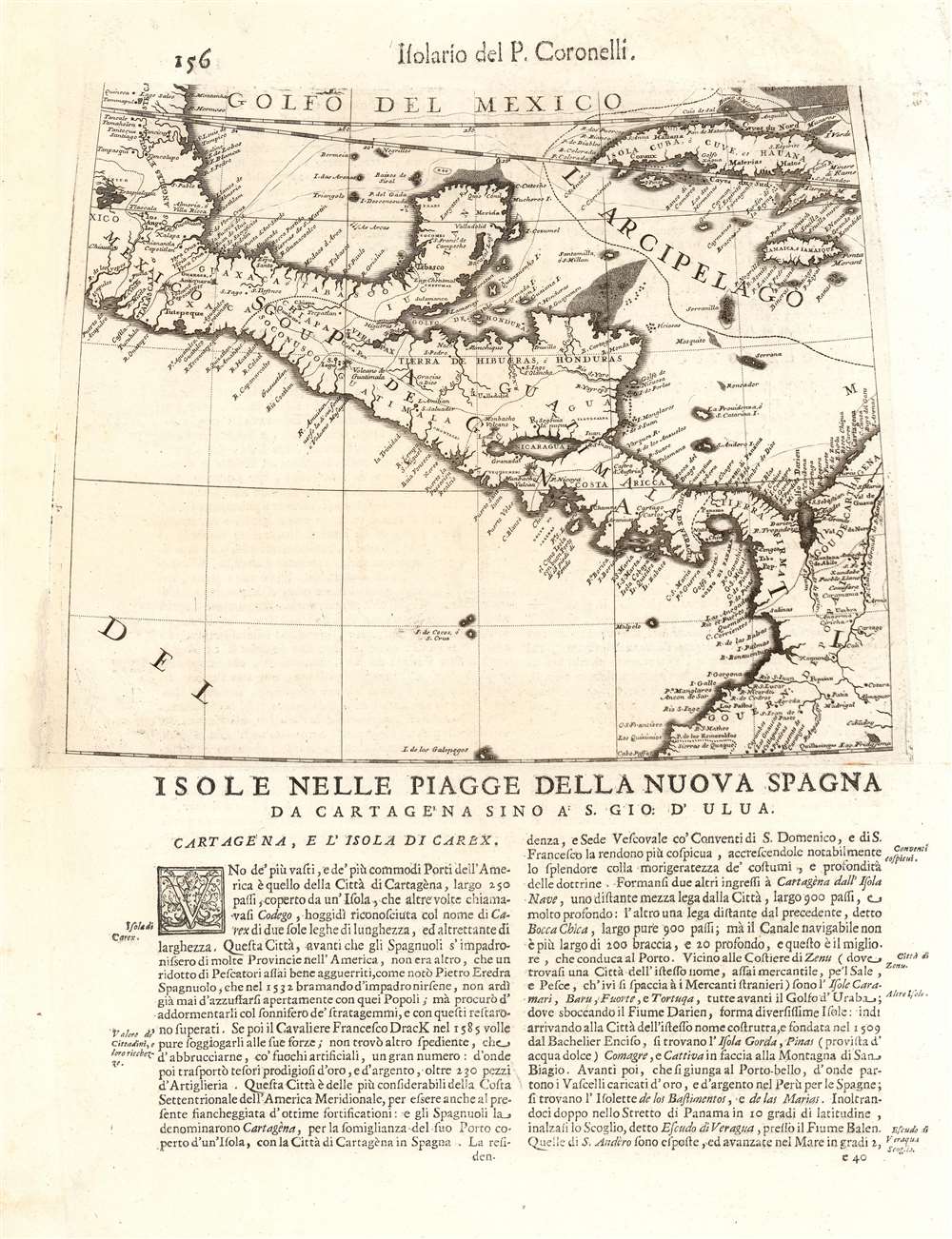 1696 Coronelli Map of Central America, Mexico and the Caribbean