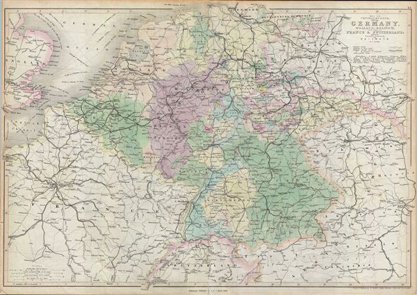 Map of Central Europe embracing Germany, Holland, Belgium, France, Switzerland; showing the Roads, Canals, and Railways. - Main View
