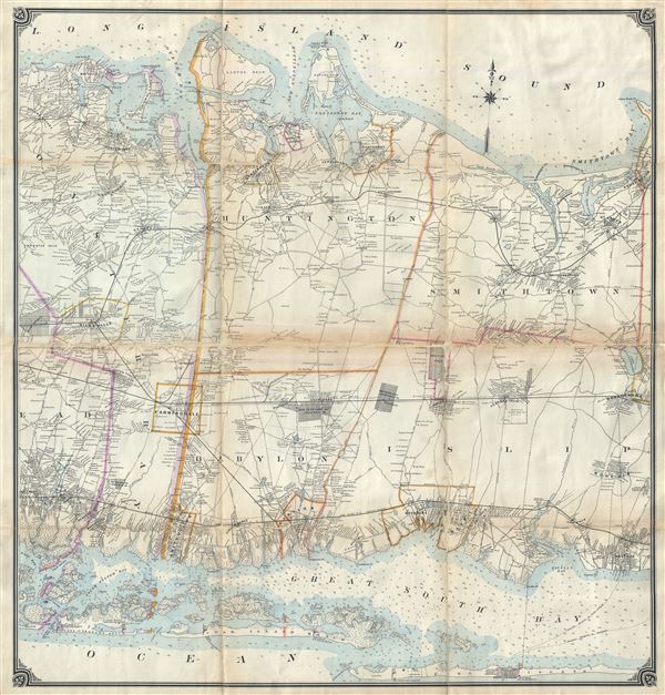 Map of Long Island Based upon Recent U.S. Coast Surveys, Together with Local Maps on File. Supplemented by Careful Territorial Observations.  [Nassau County, Suffolk County, Huntington, Islip]. - Main View