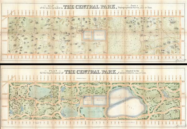 Map of the Lands Included in The Central Park, from a Topographical Survey, June 17th 1856.   Plan for the Improvement of The Central Park, Adopted by the Commissioners, June 3rd 1856. - Main View