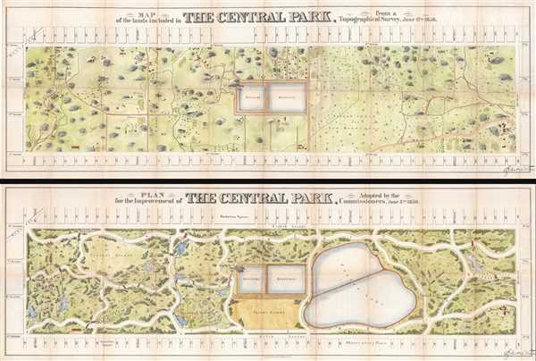 Map of the Lands Included in The Central Park, from a Topographical Survey, June 17th 1856.   Plan for the Improvement of The Central Park, Adopted by the Commissioners, June 3rd 1856. - Main View