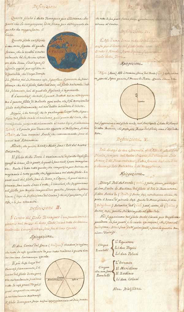1720 Italian Navigation Manuscript w/ Global Motion Diagrams