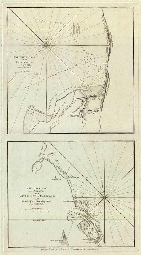 Calpentyn Road, on the West Coast of Ceylon.  The East Coast of Ceylon, from Venlos Bay to Batecalo, with the Banks, Rocks, Soundings & ca. - Main View