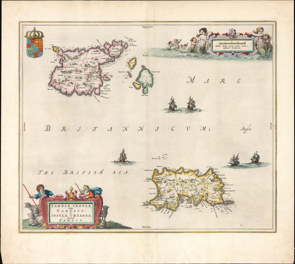 1645 Joan Blaeu Map of the Channel Islands Guernsey and Jersey