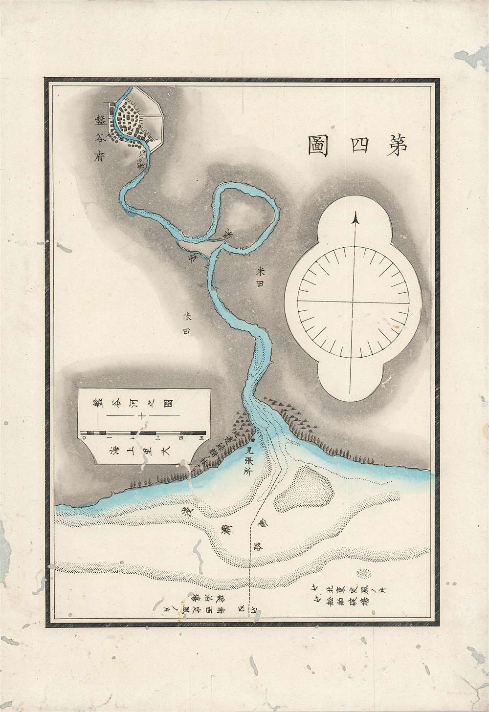1875 Meiji 8 Japanese Map of Bangkok, Thailand (Siam)