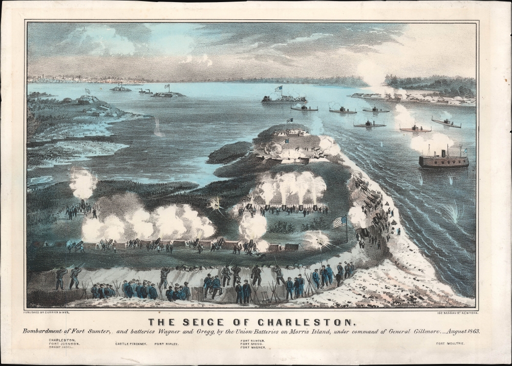 1863 Currier / Ives Print of the Siege of Charleston, U.S. Civil War