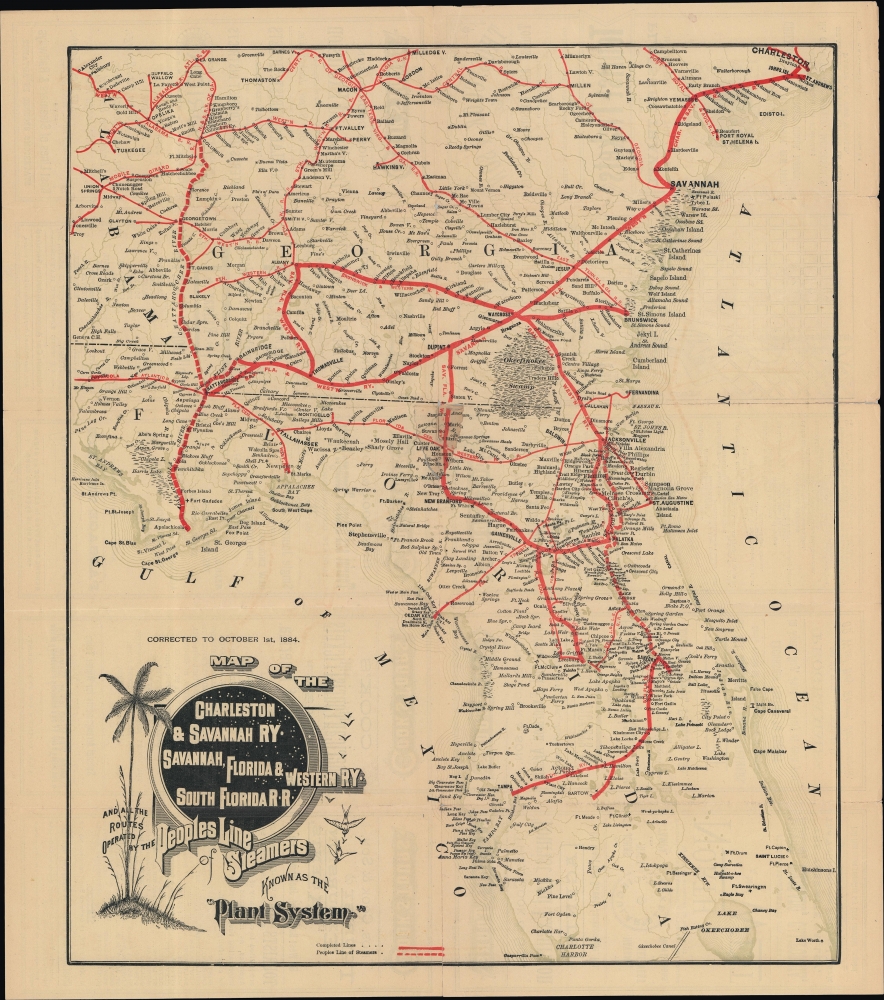 Map of the Charleston and Savannah RY. Savannah, Florida and Western RY. South Florida R.R. and all the routes operated by the peoples line of steamers known as the 'plant system.' - Main View