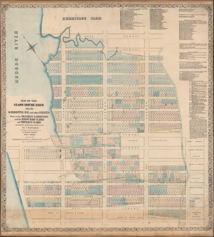 Map of the Glass House Farm Also the Schroepple, Ray, and other estates down to the Franklin and Robinson and the Widow Mary Clarke and Thomas B. Clarke. - Main View