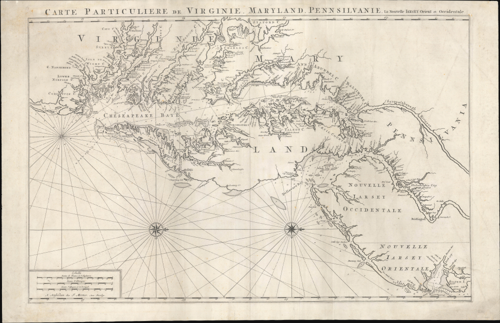 1700 Mortier Nautical Map of Maryland and Virginia: Chesapeake Bay, Delaware River, Environs