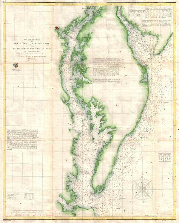 (C No. 3) Preliminary Chart of Delaware and Chesapeake Bays and the Sea Coast from Cape Henlopen to Cape Charles. - Main View
