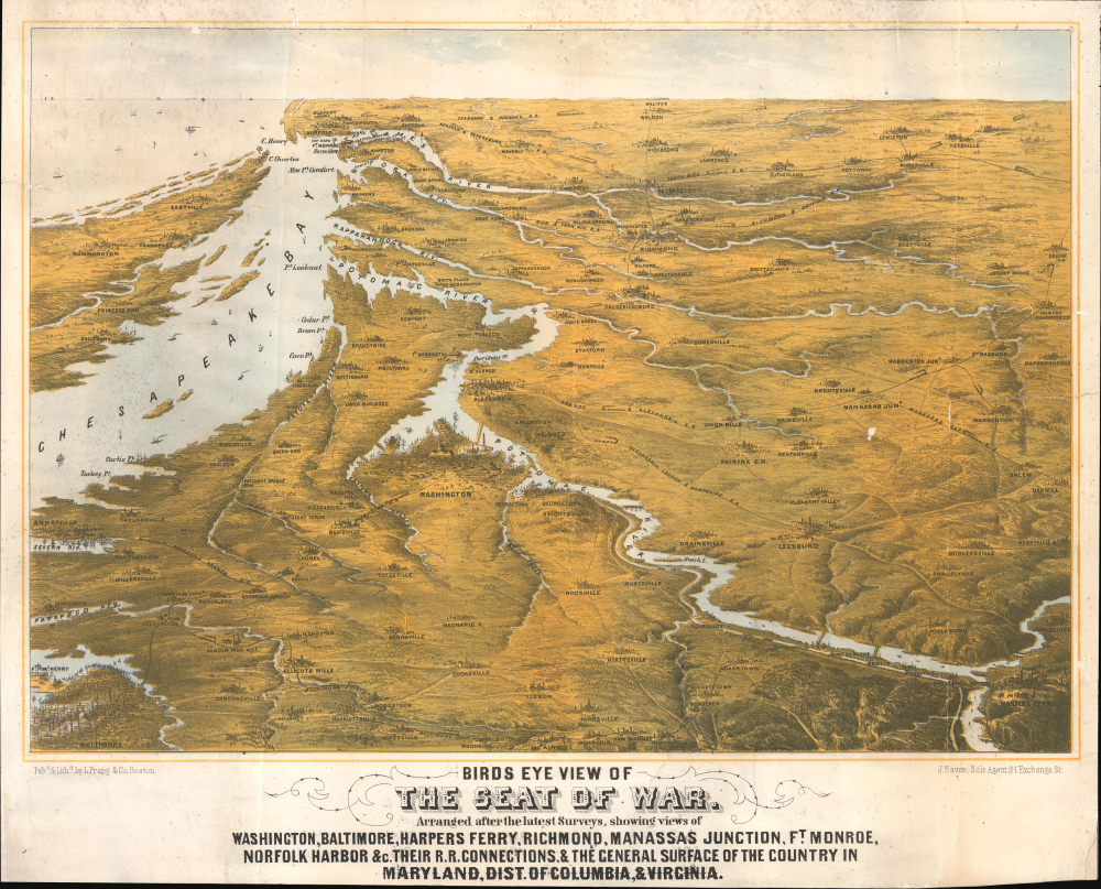1861 Prang Bird's Eye View of Washington D.C. and the Chesapeake Bay (Civil War)