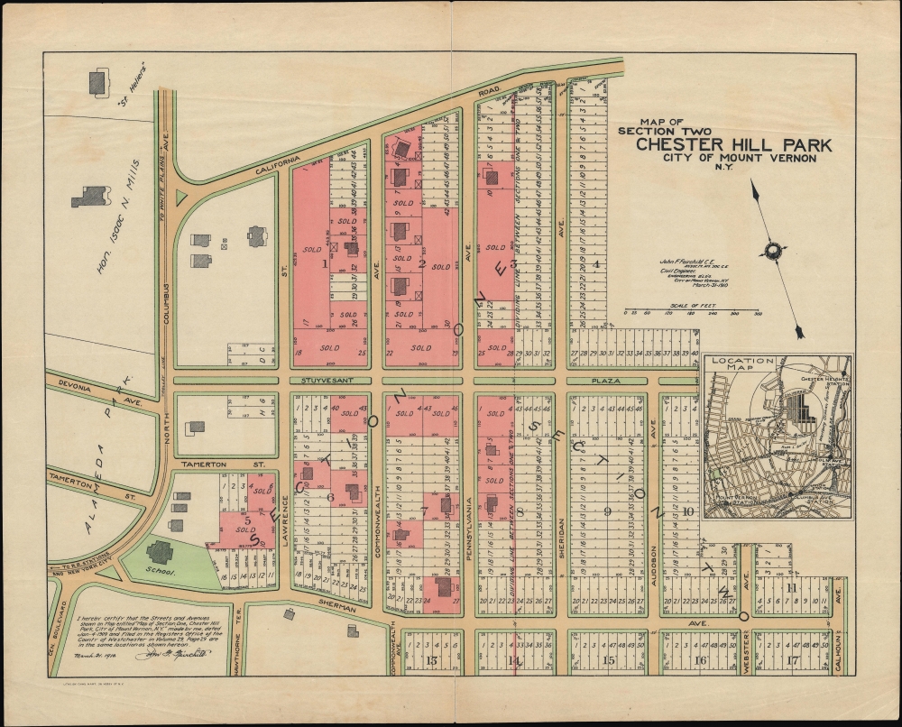1910 Fairchild Map of Chester Hill Park, Mount Vernon, New York
