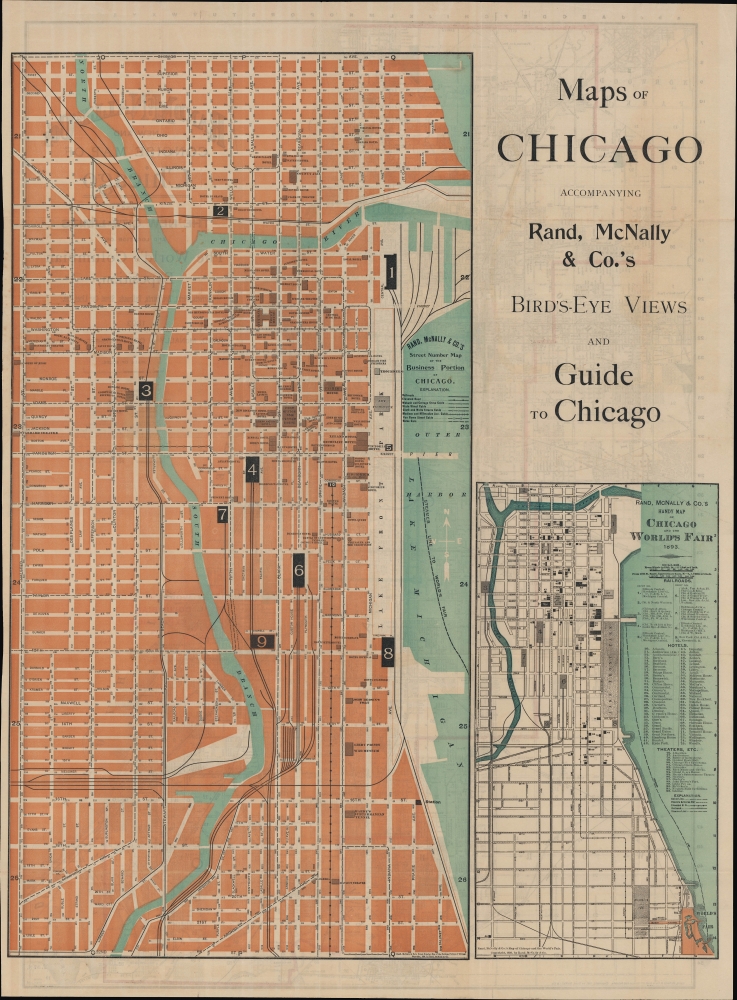 Rand McNally and Co.'s new and concise map of Chicago showing the new city limits and location of the World's Columbian Exposition, streets, parks, boulevards, railroads, street car lines, etc. - Alternate View 1