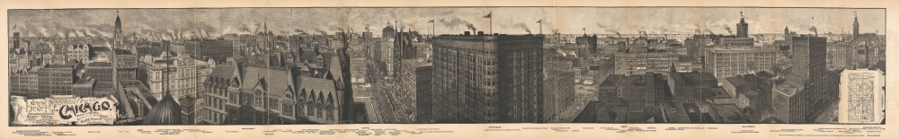 Grand Panoramic View of the Heart of Chicago. Overlooking the entire Business Portion of the City, lake Michigan, and the Columbian Exposition. - Main View