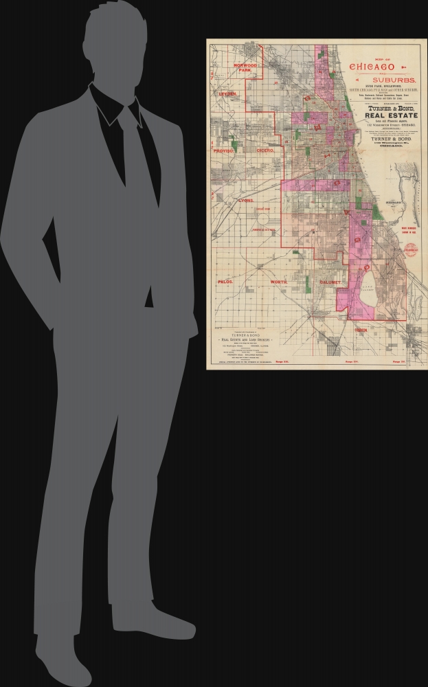 Map of Chicago and Suburbs, Hyde Park, Englewood, South Chicago, Pullman and Other Suburbs, showing Parks, Boulevards, Railroad Connections, Depots, Street Stations and Horse and Cable Car Lines. - Alternate View 1