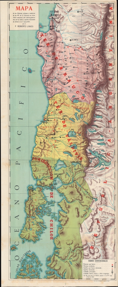 Mapa de las misiones antiguas y modernas de los de los PP. de San Francisco en el territorio araucano y del sistema gubernativo de los indios y capillas misionales de Chiloé en el siglo XVIII. - Main View