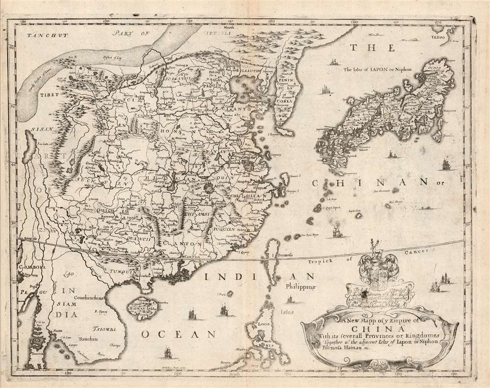 A New Mapp of y Empire of China With its severall Provinces or Kingdomes Together with the adjacent Isles of Japon or Niphon Formosa Hainan etc. - Main View