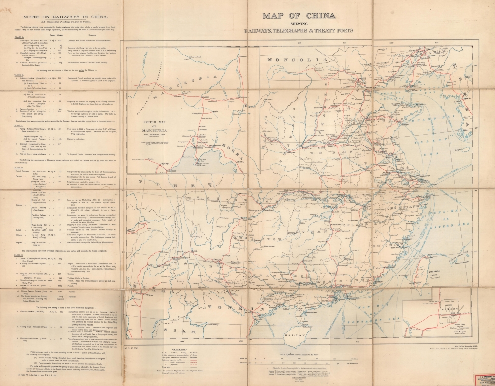 Map of China Shewing Railways, Telegraphs, and Treaty Ports. - Main View