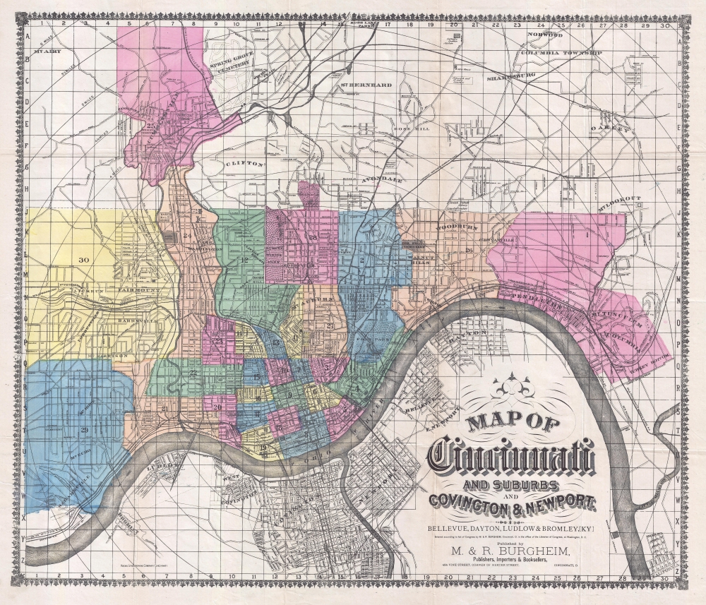 Map of Cincinnati and Suburbs and Covington and Newport. Bellevue