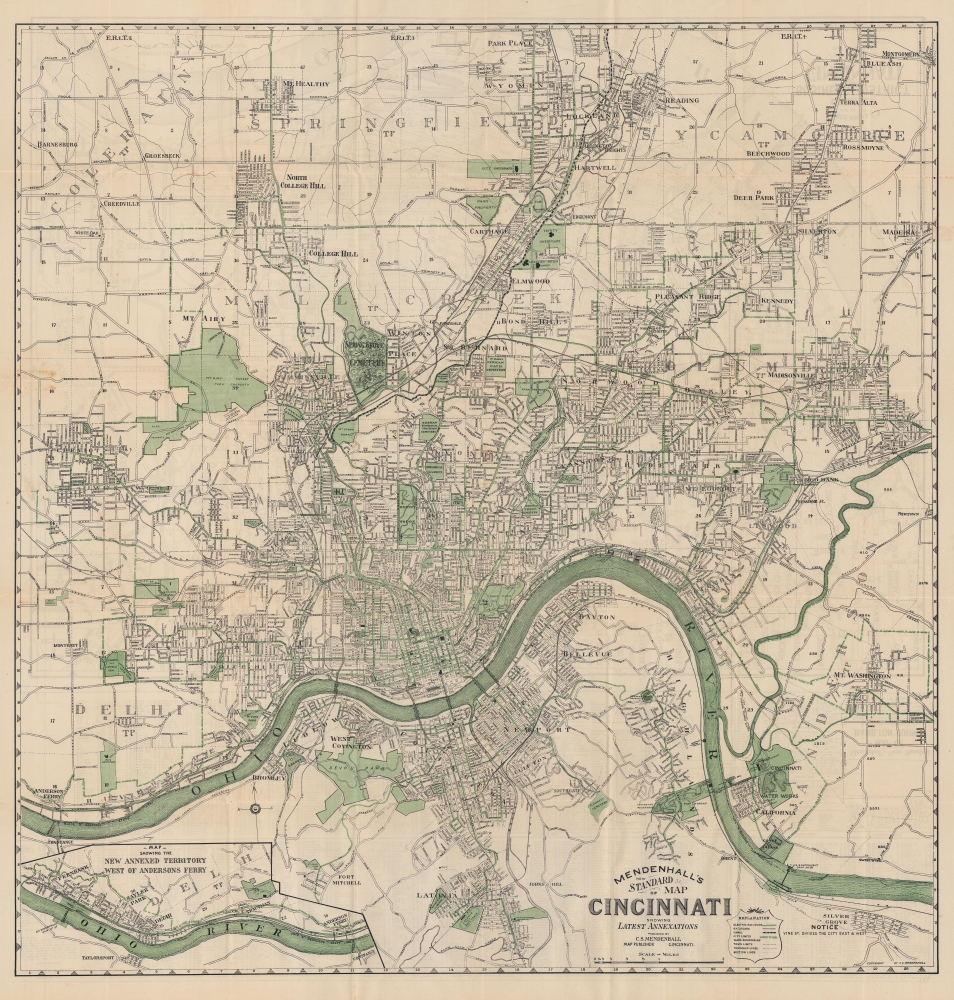 Mendenhall's standard guide map of Cincinnati : accompanied by new ready reference street index. - Main View