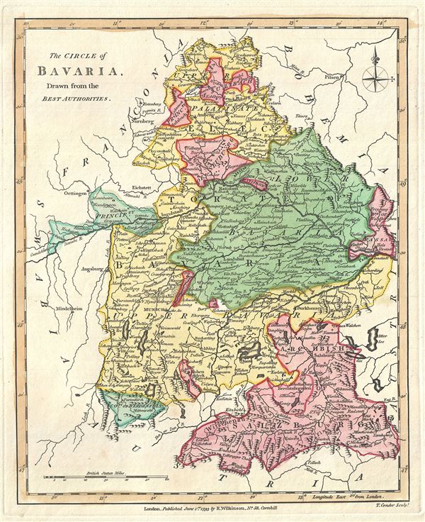 1793 Wilkinson Map of Bavaria, Germany