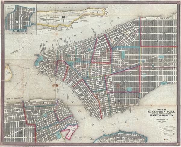 Map of the City of New York, with the Adjacent Cities of Brooklyn and Jersey City, and the Village of Williamsburg. - Main View