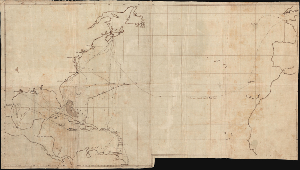 1863 Mansucript Map of the HMS <i>Rinaldo</i> Voyage to Union and Confederate Ports