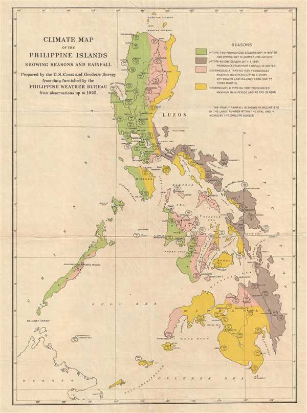 Climate Map of the Philippine Islands showing Seasons and Rainfall. - Main View