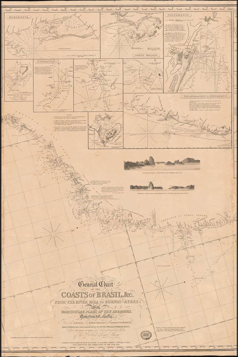 General Chart of the Coasts of Brazil, and c. From the River para to Buenos-Ayres; with Particular Plans of the Harbours. - Alternate View 3