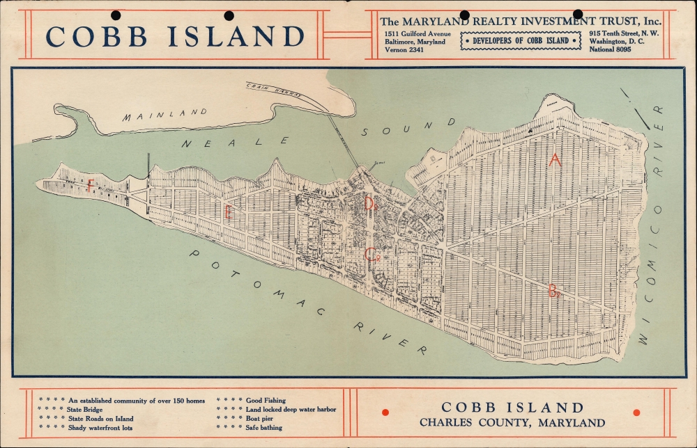 1935 Maryland Realty Investment Map of Cobb Island