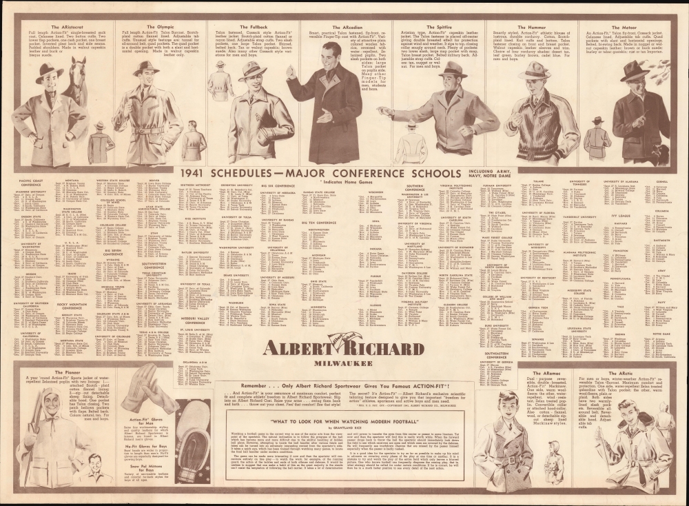 Albert Richard All-America Football Map. - Alternate View 1