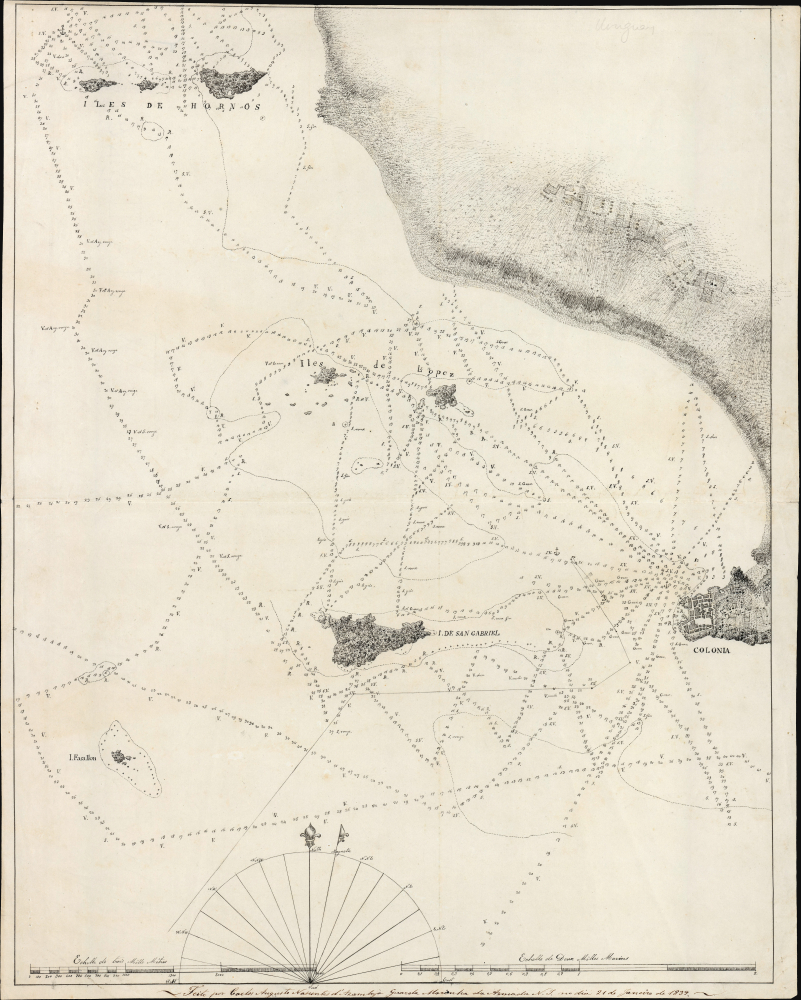 1839 Carlos Augusto Nascentes de Azambuja Manuscript Chart of the Colonia Roads