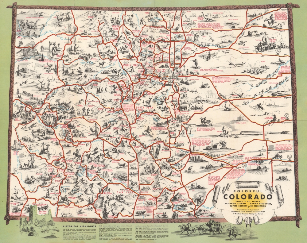 1946 Schmidt Pictorial Tourist Map of Colorado