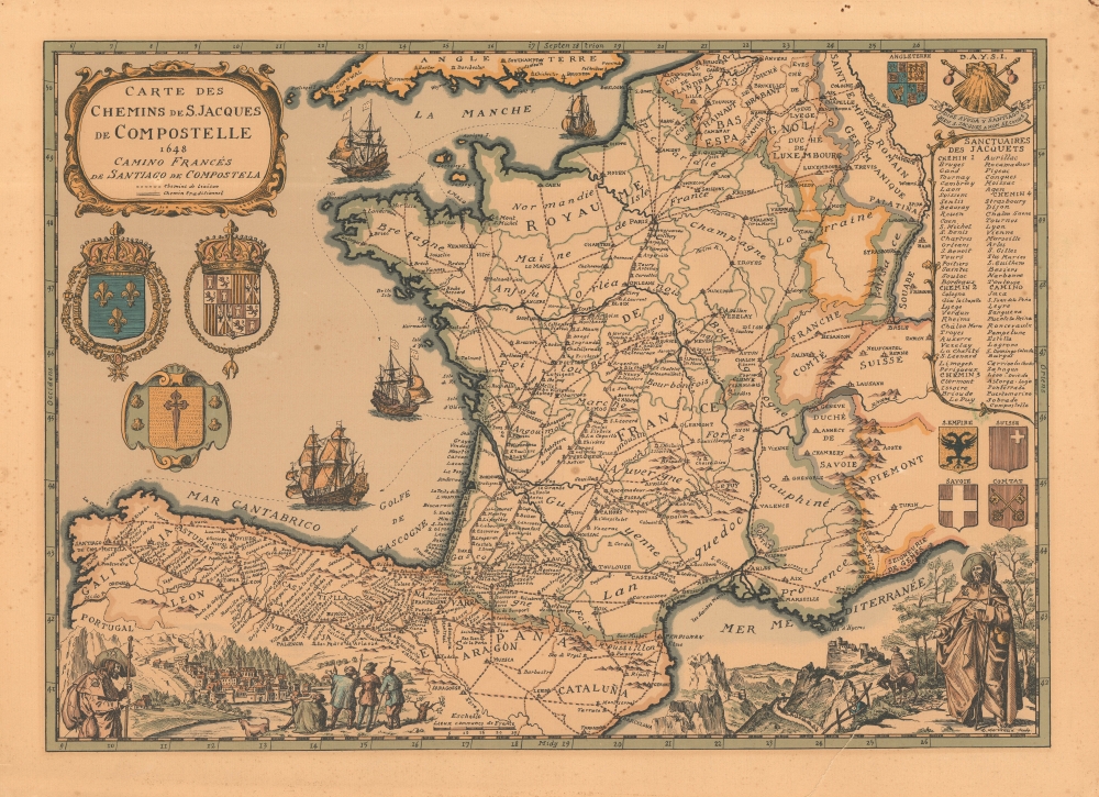 Carte des Chemins de S. Jacques de Compostelle 1648 Camino Francés de Santiago de Compostela. - Main View