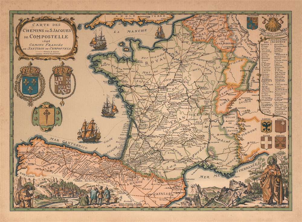 Carte des Chemins de S. Jacques de Compostelle 1648 Camino Francés de Santiago de Compostela. - Main View