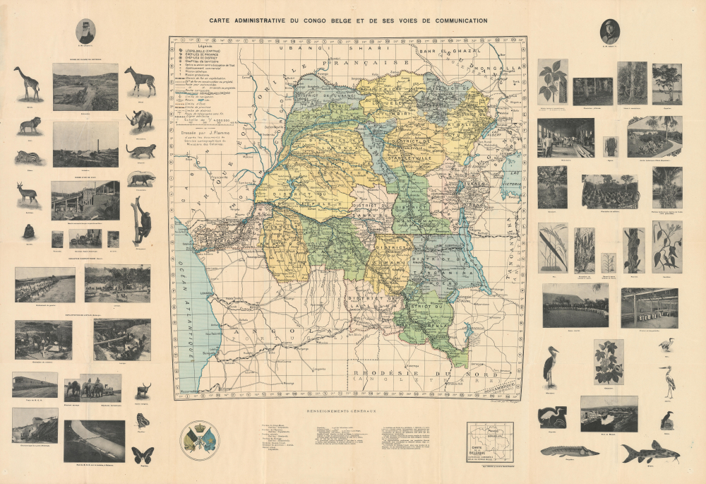 1930 Flamme Wall Map of the Belgian Congo