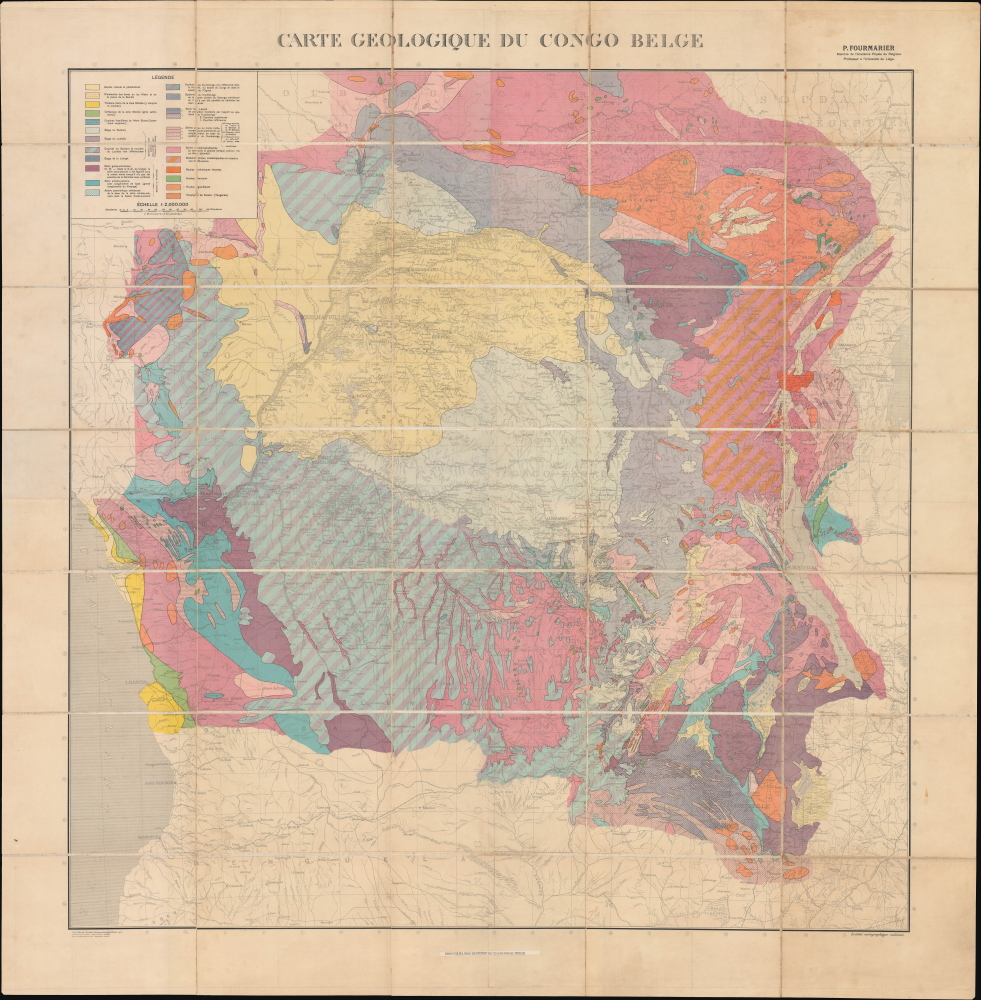 1930 Fourmarier Geological Wall Map of the Belgian Congo