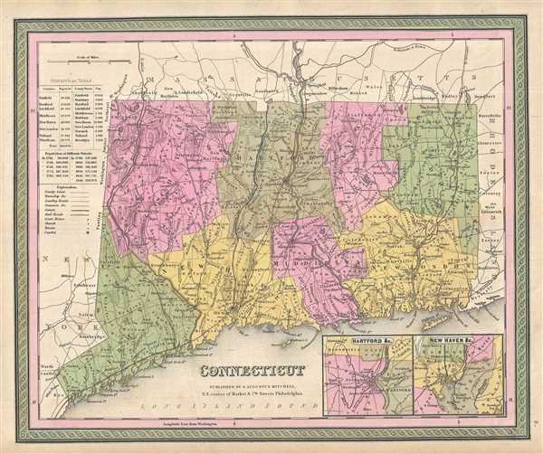 1849 Mitchell Map of Connecticut