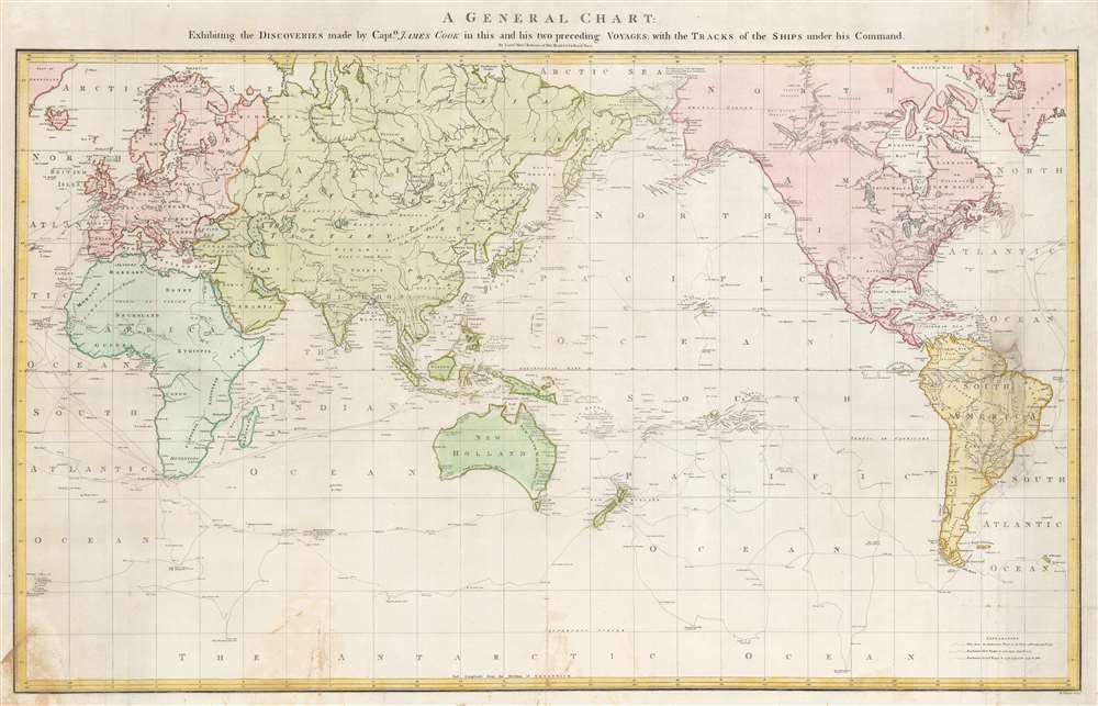 A General Chart: Exhibiting the Discoveries made by Captn. James Cook in this and his two preceding Voyages; with the Tracks of the Ships under his Command. - Main View