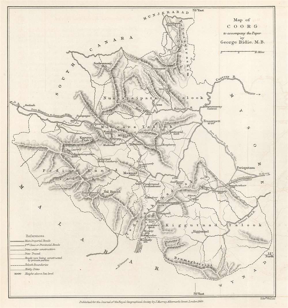 Map of Coorg to accompany the Paper by George Bidie, M.B. - Main View