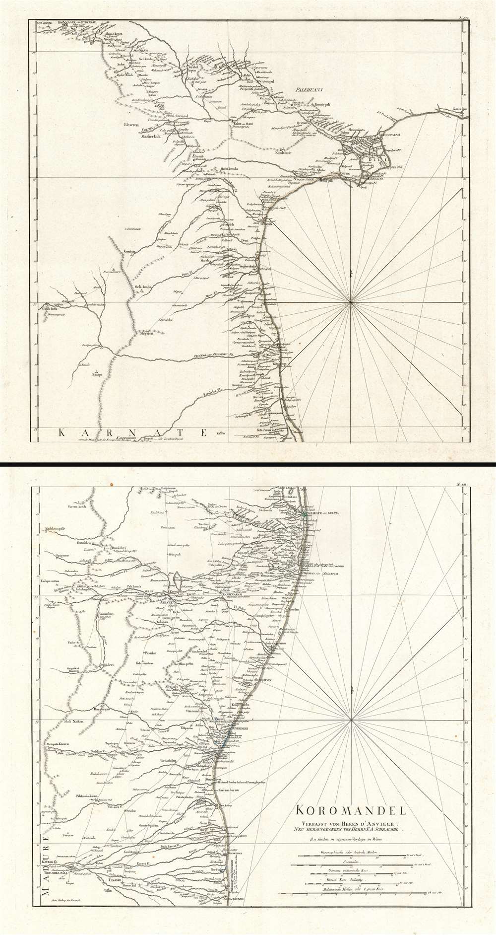 1789 Schraembl / Anville Map of the Coromandel Coast, India (2 sheets)